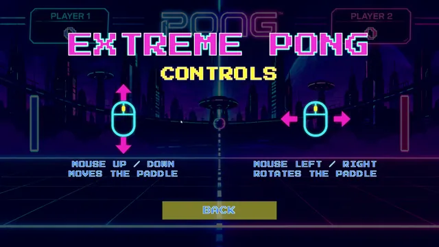 Controls screen: move the mouse up and down to move, left and right to rotate the paddle